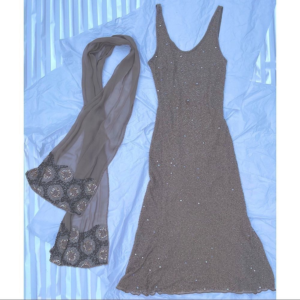 Evening Party Sequin Midi Beaded Formal Art Deco Dress SHOCKWAVE